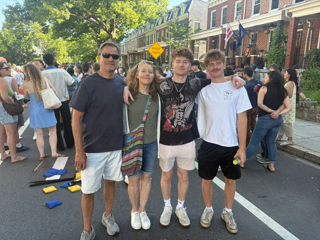 Rowan Frew with friends at a neighborhood block party